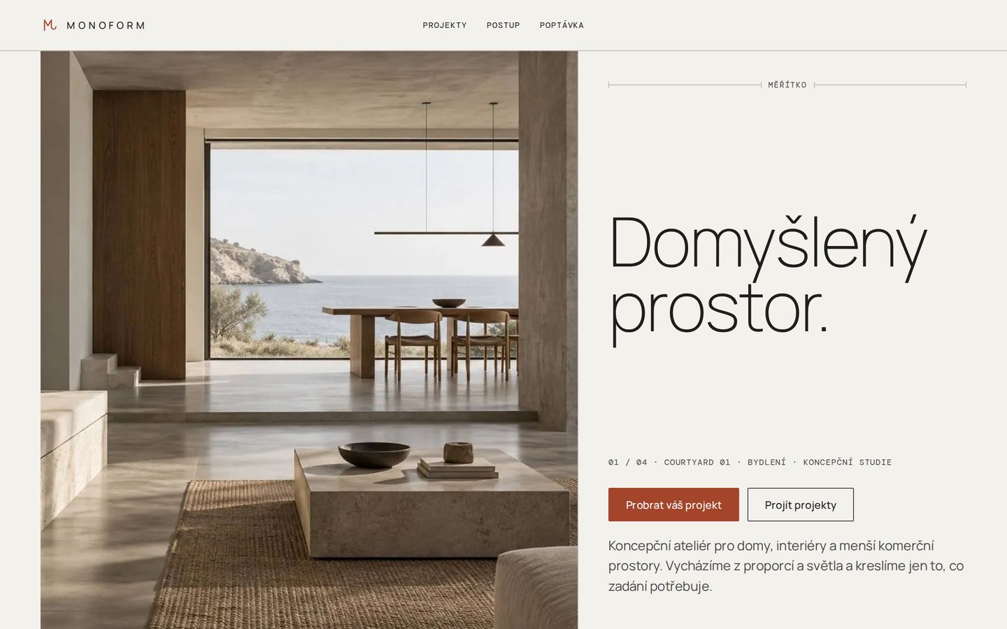 MONOFORM — úvodní stránka na počítači