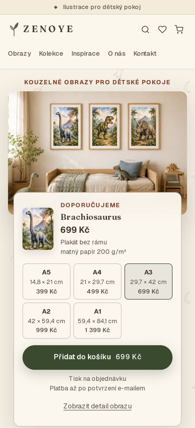 zenoye.cz — úvodní stránka na mobilu
